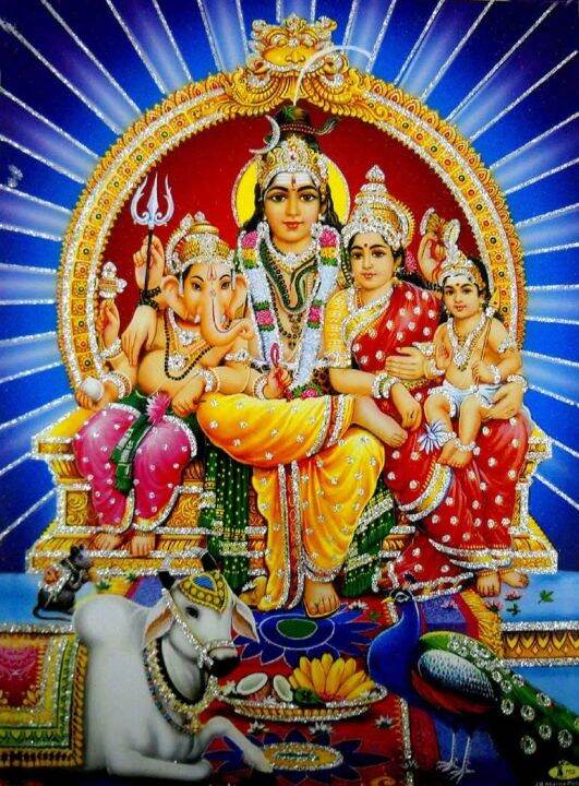 Lord Shiva Family Canvas Hindu God Poster with Glitterreligious Wall Art Print On Canvas Gift