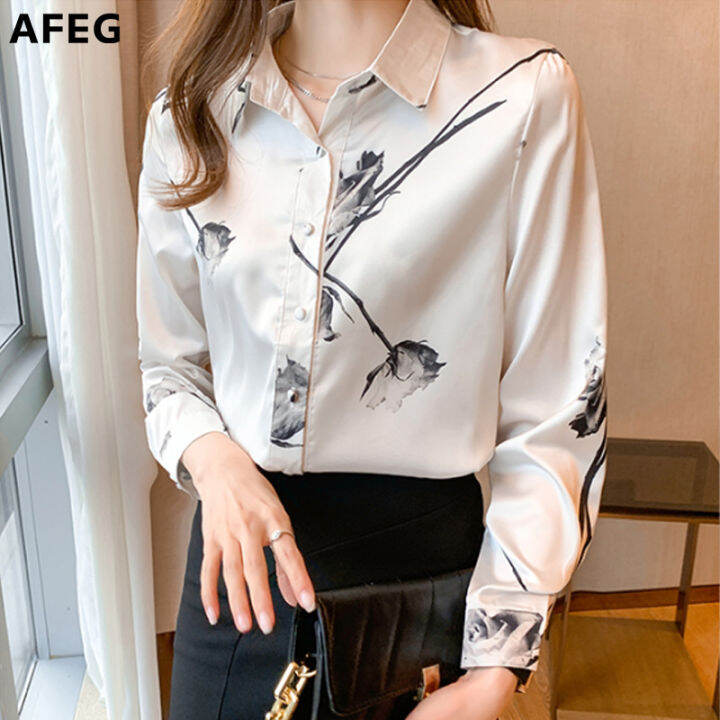 AFEG new long-sleeved printed casual fashion shirt for women | Lazada