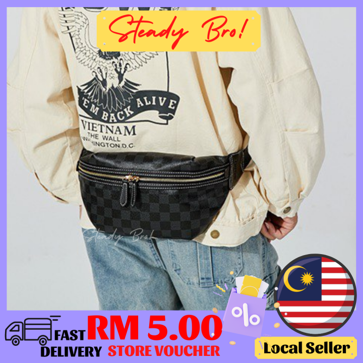 Malaysia Stock] 🇲🇾 Men's Leather Waist Pouch Chest Bag Cross Sling Travel Shoulder  Bag Kulit Halal