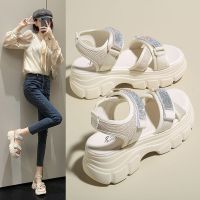 【July】 Sandals womens platform shoes thick bottom heightening small foreign style super fairy high-end low-cut beach sandals sports soft