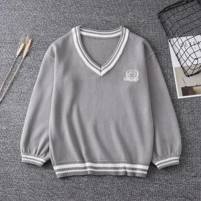 Japanese High School Uniform Couples Lovers Pullovers Man Women Long Sleeve Bear Embroidery Sweaters British Style Slim Knitwear