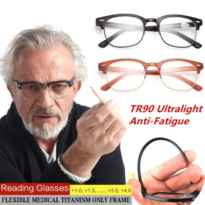 Semi Frame Reading Glasses Men Women Tr90 Retro Presbyopia Eyeglasses Anti Blue Light Hyperopia