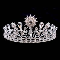 Baroque Princess Sunflower Crown เจ้าสาวงานแต่งงานอุปกรณ์เสริมผมงานแต่งงานหรูหรา Rhinestone มงกุฎเจ้าสาว Tiara