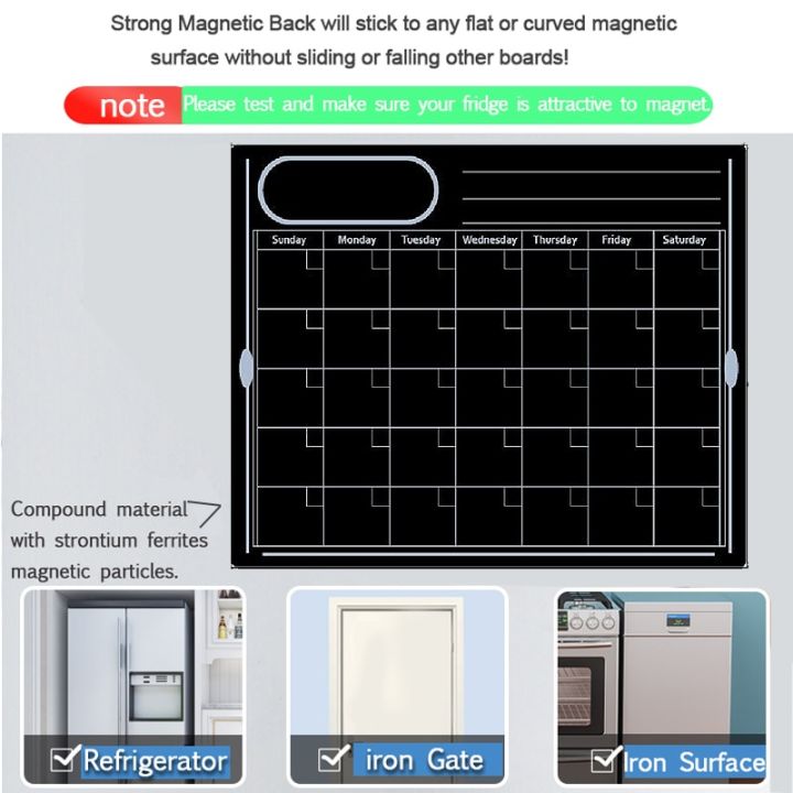 weekly-monthly-planner-calendar-magnetic-black-board-kids-kitchen-fridge-wall-sticker-erasable-memo-message-writing-dry-erase