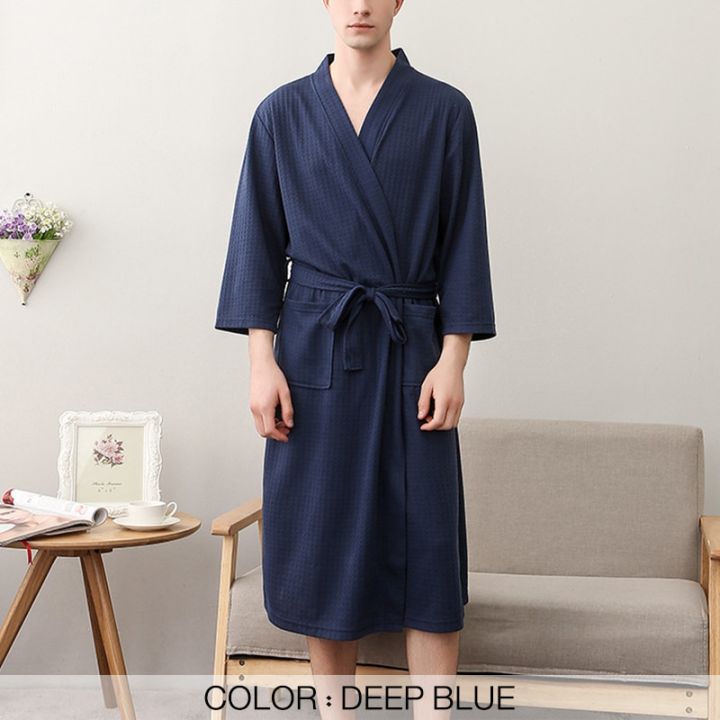ชุดนอนเสื้อคลุมวาฟเฟิลใส่นอนเสื้อคลุมอาบน้ำผู้ชายชุดนอนลำลองสไตล์เกาหลี-sp-ฤดูร้อนฤดูใบไม้ร่วงฤดูหนาว-sa1043