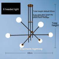 Designer post modern glass ball globe LED pendant light lamp dimmable gold iron rod simple line pendant lamp light LED