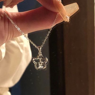 JDY6H New Design Hollow Flower Stars Necklaces for Women Cute Niche Heart Pendant Clavicle Chain Korean Fashion Aesthetic Jewelry