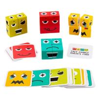 Cube Face Changing Building Blocks Board Game Wood Puzzle Montessori Expression Wooden Blocks Blocos For Children Kids Toys Gift competent