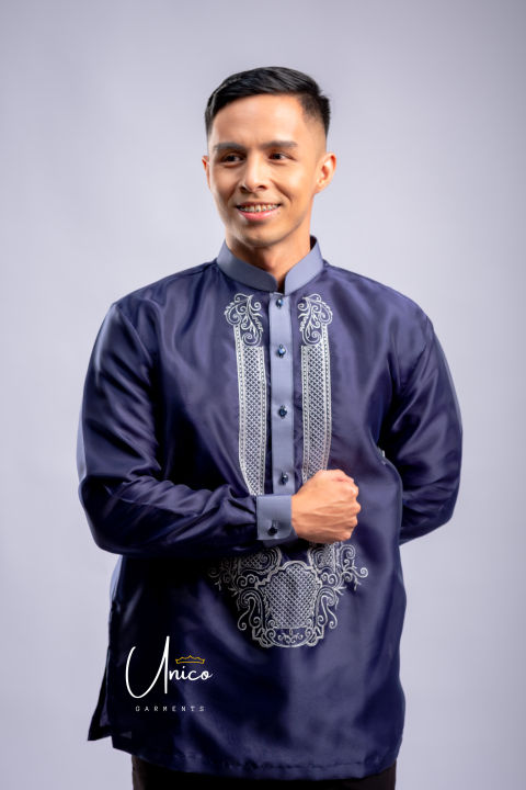 Barong Tagalog for Men Piña Organza with Lining Midnight Blue | Lazada PH