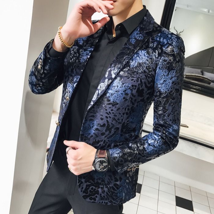 GUKENRO Plus size Men's suit print gold male jacket korean casual ...