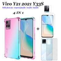 4in1เหมาะสำหรับ Vivo Y21โทรศัพท์มือถือเคสโทรศัพท์ Vivo Y33s Y02S Gradient เคสโทรศัพท์มือถือกันตก + ฟิล์มนิรภัยใส + ฟิล์มด้านหลัง + ฟิล์มเลนส์