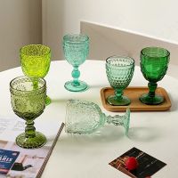 Vintage Relief Craft Wine Glass European Tall Feet Cocktail Juice Wine Glasses Bar Restaurant Drinking Glasses Home Drinkware