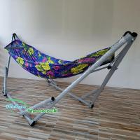 Modern Hammock เปลนอนแบบเปลญวน หรือเปลพับได้ ขนาดพิเศษ รุ่นจัมโบ้ ผ้าเปลสีน้ำเงิน (ลายดอกไม้เหลือง)