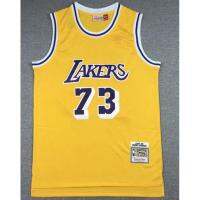 เสื้อผ้าบอลที่นิยมมากที่สุด 1998-99 season NBA Los Angeles Lakers รองเท้ากีฬา สําหรับผู้ชาย เสื้อกีฬาบาสเก็ตบอล สีเหลือง ปักลาย Dennis Rodman M N 73