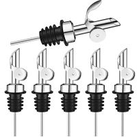 6Pcs Stainless Steel Weighted Liquor Bottle Pourers Auto Flip Olive Oil Dispenser Spout Balsamic Alcohol Pourer (Silver)