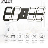 LITAKE นาฬิกาติดผนังดิจิตอล RC 3D แบบเรียบง่ายสำหรับสำนักงานบ้านเคสโทรศัพท์สีดำแบบอังกฤษ