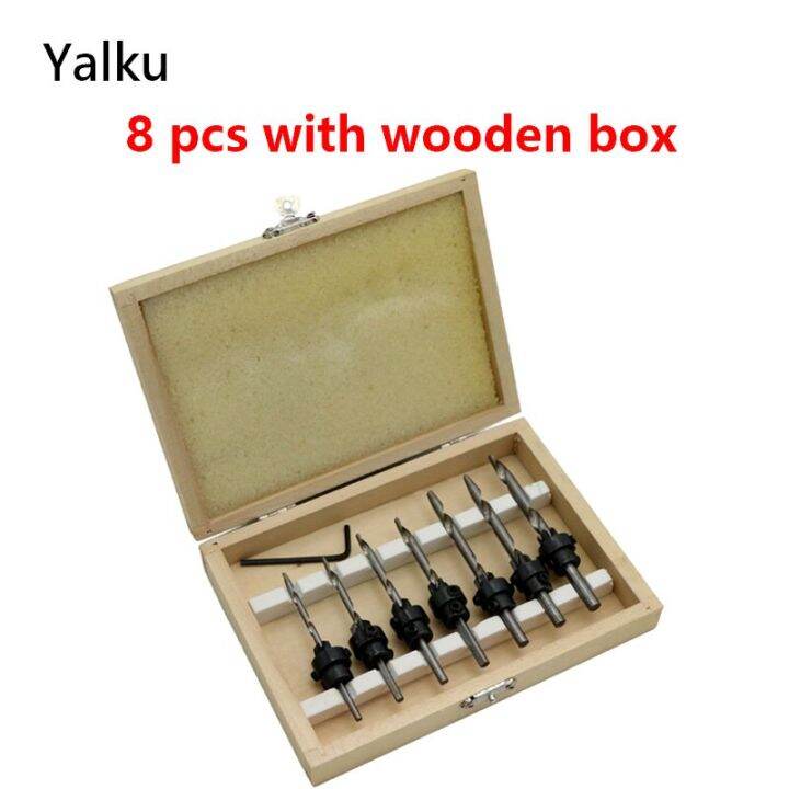 yalku-เซ็ตดอกสว่านไม้8ชิ้น-ประแจบิดหัวเจาะเครื่องมือไฟฟ้าเครื่องมือเครื่องมือ-hss-เจาะซิงค์เคาน์เตอร์ชุดบิตฝาเกลียว