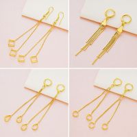 24k Gold Filled Water-drop Earrings for Women GirlsPure Gold Color Snack Chain Long Tassels Drop Earrings Wedding Jewelry Gift