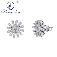 Slovecabin Authentic 925 Sterling Silver Flowers Clear CZ Stud Earrings For Women Wedding Earrings Fine Jewelry Making Best Gift