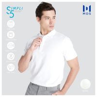 MOS เสื้อโปโลชาย คอปกแขนสั้น รุ่น SIMPLI5 Cool Mode ประหยัดไฟเบอร์ 5 ยับยากไม่ต้องรีด SPB001-WHW01 ขาว