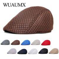 Wuaumx Breathable Mesh Beret Hat Men Women Solid Visor Net Duckbill Hat Black Red Flat Cap Summer Herringbone Cap For Boys Girls