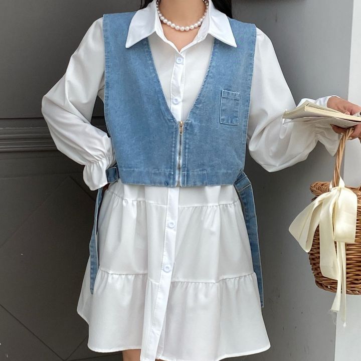 cowboy-vest-suit-womens-autumn-clothes-new-fashion-western-style-aging-single-breasted-shirt-skirt-two-piece-dress