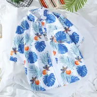 เสื้อเชิ้ตชาย2021 ชายหาดริมทะเลฮาวายฤดูร้อนลำลองพิมพ์เสื้อแขนสั้นชาย
