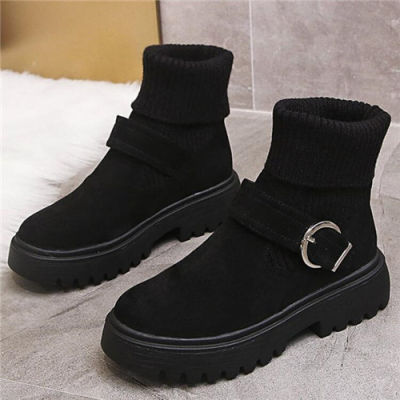 New Fashion Platform Winter Boots Women Shoes Black Martin Boots suede Leather slip-on Ankle Boot Buckle Botas Mujer