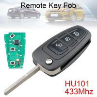 433 เมกะเฮิร์ตซ์ 3 ปุ่มพลิก keyless E ntry กุญแจรีโมทรถยนต์ FOB กับ hu101 ใบมีดเหมาะสำหรับฟอร์ดโฟกัสเฟียสต้า