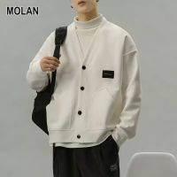 MOLAN สื้อแจ็คเก็ตแขนยาวผู้ชายเสื้อคาร์ดิแกนคอวีใส่สบายเสื้อกันหนาวใหม่