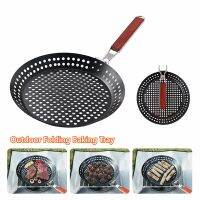 1Pc Outdoor Camping Foldable Round Frying Pan Picnic BBQ Heat Resistant Steak Grilled Skillet