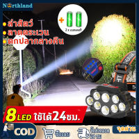 8 LED ไฟฉายคาดหัว ส่องไกลถึง3KM ไฟฉายแรงสูง ชาร์จ USB ไฟส่องสัตว์ ไฟส่องกบไฟคาดหัว กันน้ำ แบตเตอรี่ 2 ก้อนไฟฉายเดินป่า Headlamp