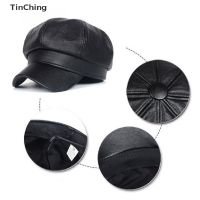 COD DSFGERRTYTRRE [TICHIN] Unisex PU Leather Military caps for Black Flat Top Captain Cap Travel Cadet Hat [Hotsale]