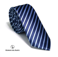 Giorgio Del Sarto Necktie Size Slim  Blue Stripe with Fabric Texture เนคไทสีน้ำเงินลายรื้วมีเท็กเจอร์