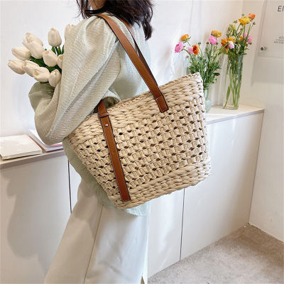 Fashionable Straw Handbag For Ladies Eco-friendly Beach Tote For Summer Outings Summer Straw Handbags Handwoven Beach Tote With Hollow Out Design Womens Rattan Shoulder Bag
