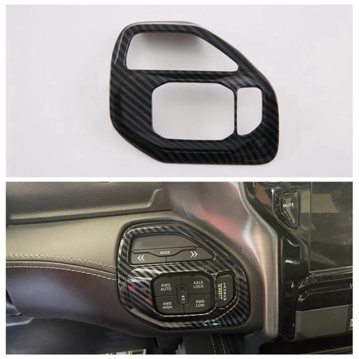 1-piece-car-inner-driving-mode-button-panel-cover-decorate-trim-carbon-fiber-pattern-abs-for-dodge-ram-1500-2023
