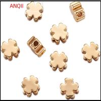 ANQII 50Pcs ทองสีทอง ลูกปัดคั่นใบโคลเวอร์สี่ใบ ทองเหลืองเบิ้ล 52.5มม. ลูกปัดโคลเวอร์โลหะ เป็นมิตรกับสิ่งแวดล้อม ลูกปัดชาร์มโลหะลายดอกไม้เล็กๆ สาวๆ