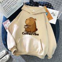 Capybara Hoodies ผู้หญิงตลกแขนยาวด้านบนเหงื่อ Y2k สตรีแขนยาวเสื้อกันหนาวลายการ์ตูนแขนยาวด้านบนดึง