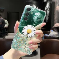 ฝาหลัง A24เคสมือถือ Samsung กาแล็คซี่ดอกเบญจมาศมีกากเพชรส่องแสงเป็นประกายวิบวับเป็นรูปดวงจันทร์ซิลิโคนใสพับเป็นขาตั้งสำหรับเคสโทรศัพท์ Galaxy A24