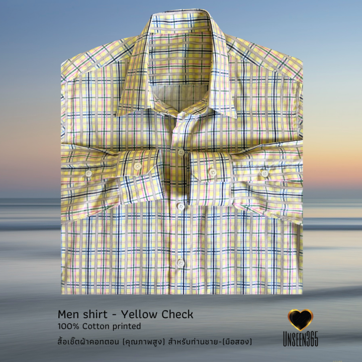 เสื้อเชิ้ต-คอทตอนวอยส์-สำหรับท่านชาย-men-shirt-special-order-cutting-100-cotton-yellow-check