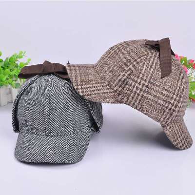 2021 Fashion Plaid Double Brim Hip Hop Baseball Cap Mens Autumn And Winter Hat Childrens Hat Boys and Girls Detective Hat