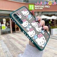 Jjlingji เคสสำหรับ OPPO A91 F15 Reno 3 4G ลายการ์ตูนแฮปปี้ฮัลโหลคิตตี้บางขอบสี่เหลี่ยมด้านข้างกันกระแทกดีไซน์ใหม่มีน้ำค้างแข็งโปร่งใสแข็งเคสมือถือปลอกซิลิโคนคลุมทั้งหมดเคสป้องกันกล้องนิ่ม