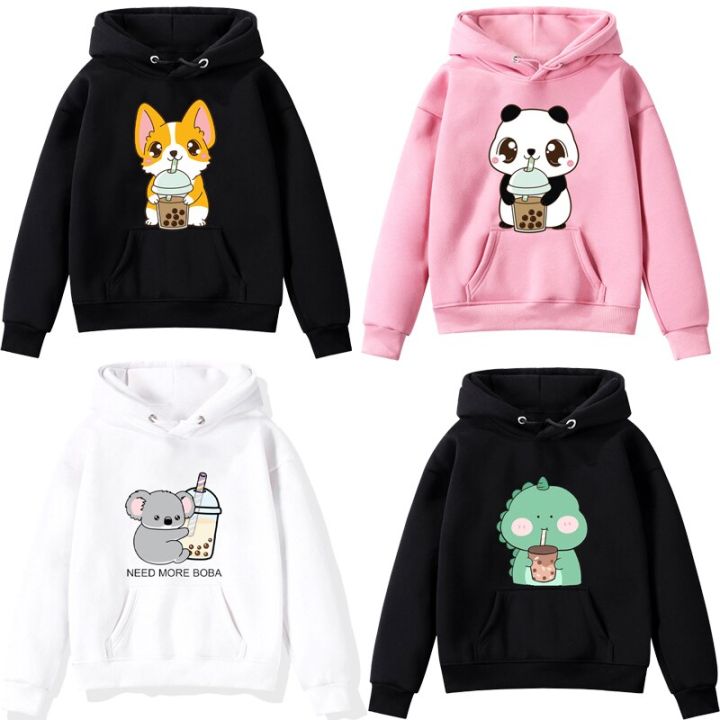 Sudaderas con capucha de Boba para niños y niñas, suéter de dibujos  animados de animales, Panda, Corgi, Tops para niños y niñas 