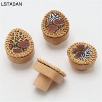 ﹉❈☁ Wood Beech Rattan Cabinet Handle Drawer Dresser Kitchen Cupboard Door Knobs Wardrobe Pull Handle Single Hole Round Square Handle