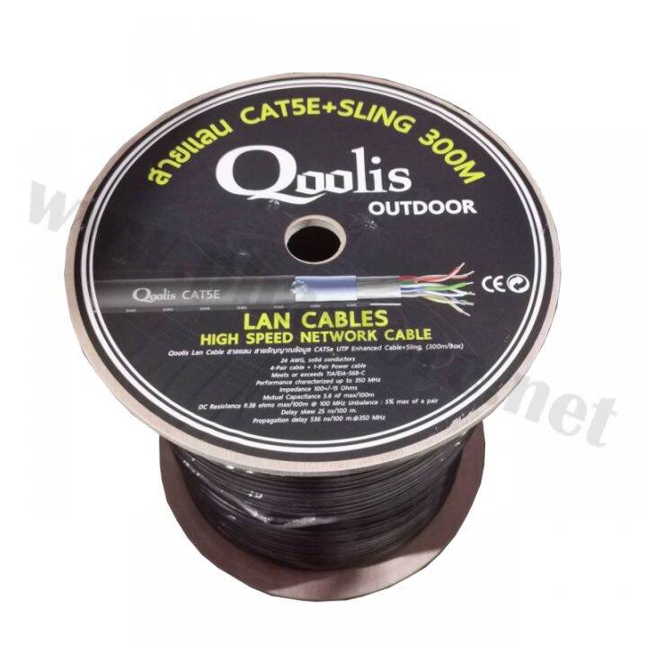 สายแลน CAT5+สลิง Outdoor 300M ยี่ห้อ QOOLIS Lazada.co.th