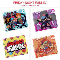 Friday Night Funkins กระเป๋าสตางค์ Bifold/ซิปพิมพ์ลายเหรียญสั้นกระเป๋าสตางค์ใส่นามบัตรตัวการ์ตูนสำหรับเด็กหญิงเด็กชายผู้ชายผู้หญิงเสื้อยืดคลิปเงินหนัง PU กระเป๋าใส่เหรียญ0000นิเมะ