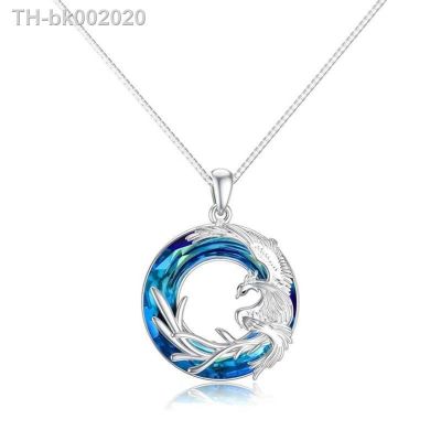 ☍ↂ❉ Fashion Blue Phoenix Crystal Necklace Silver Color Fire Bird Crystal Earrings for Women Girls Gift Jewelry pendientes mujer