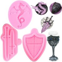 3D Dragon Silicone Mold Swords Shield Battle Fondant Molds DIY Cake Decorating Tools Cupcake Cookie Baking Chocolate Candy Mould Bread Cake  Cookie Ac