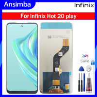 Ansimba หน้าจอ LCD 6.82นิ้วของแท้สำหรับ Infinix Hot 20 Play X6825จอแสดงผล LCD แบบสัมผัสหน้าจอชุดประกอบดิจิไทเซอร์แบบเปลี่ยนหน้าจอ LCD พร้อมกรอบกลางสำหรับ Infinix Hot 20 Play X6825หน้าจอแสดงผลบนจอ