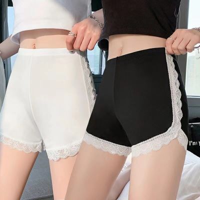Summer Sexy Anti-slip Ice Silk Safety Pants Lace Edge Leggings Ladies Can Wear Anti-smear High Waist Safety Shorts